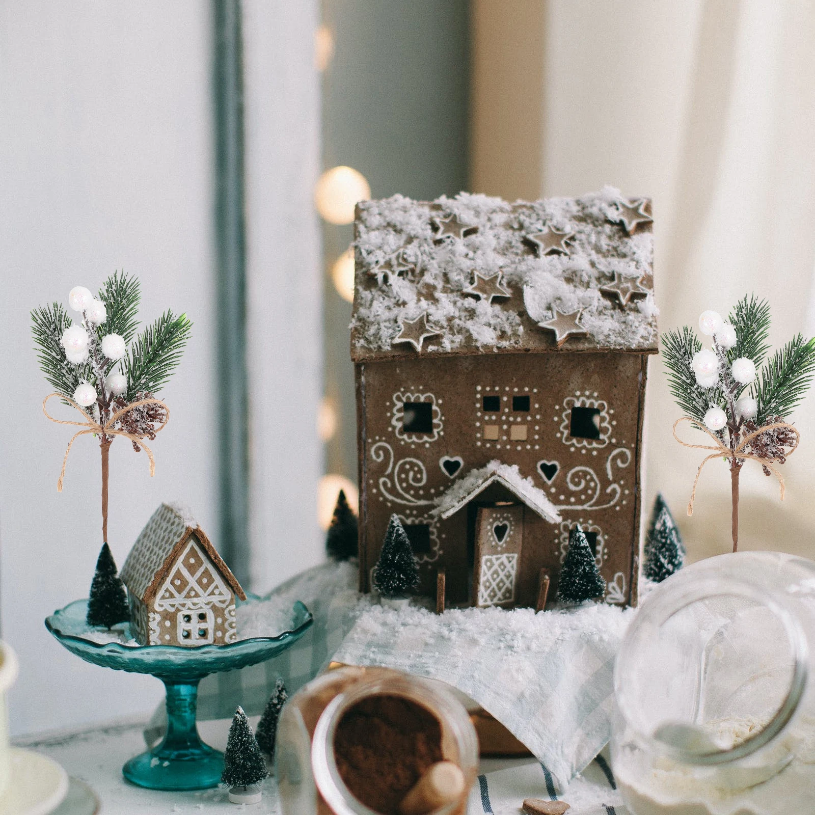 

20Pcs White Pine Needle Simulation Berry Rustic Farmhouse Xmas Decoration Wedding Home Decor Party Flower Arrangement Supplies