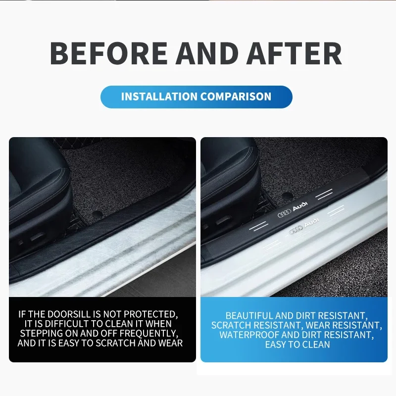 4pcs Car Door Sill Bumper Protector Transparent Stickers For Audi Sline TT Q2 Q3 Q5 Q7 Q8 A3 A4 A5 A6 A7 R8 B5 B6 B7 B8 C5 C6 C7