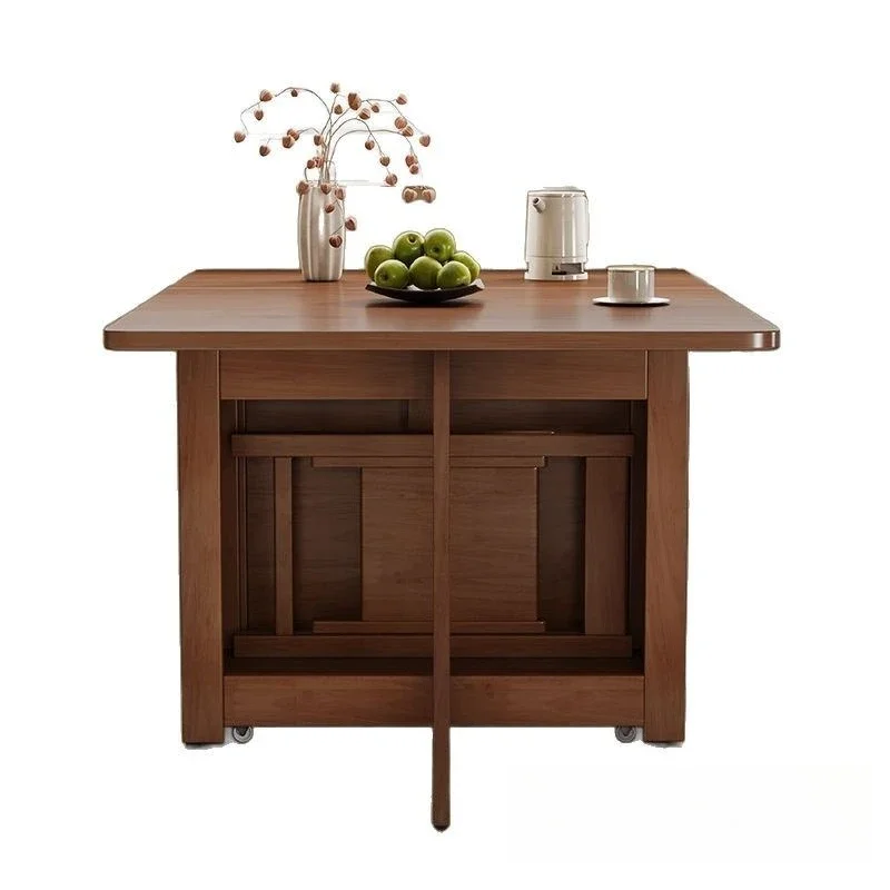 

All solid wood small apartment with wheels retractable mobile storage dining table folding modern and simple