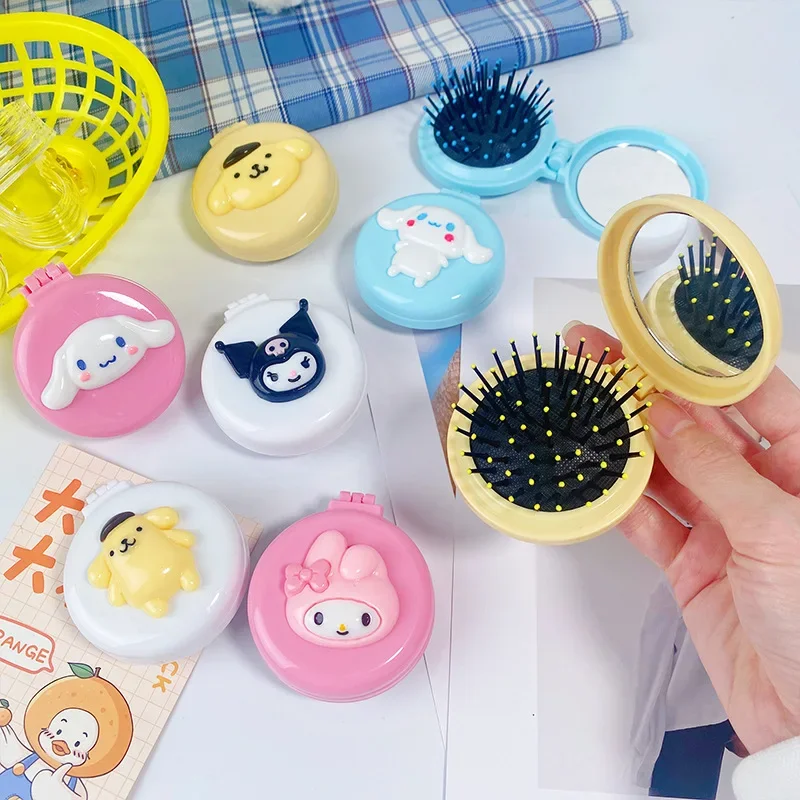 Sanrio Kawaii Kuromi mymelody Cinnamoroll round air cushion comb girl heart portable curly hair small comb hair massage comb