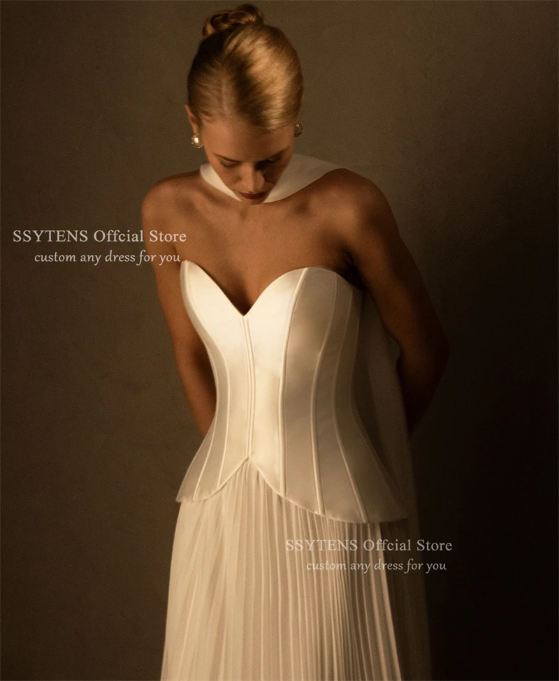 SSYTENS Elegant lvory Satin Wedding Dress Sweetheart A Line Pleats Bridal Gowns Pleat Classy Bride Dresses Vestidos Customized