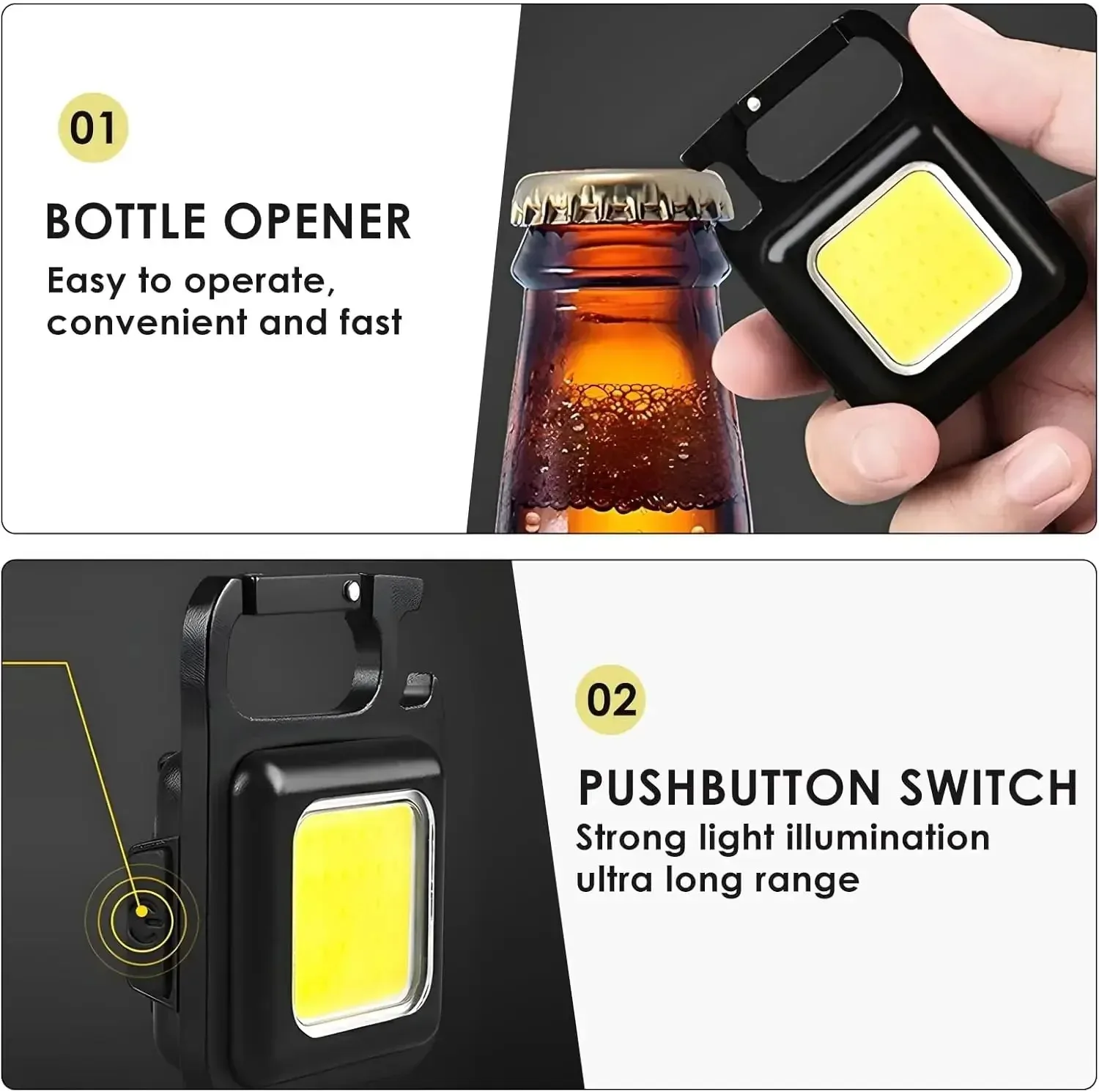 LED Mini Flashlight Super Bright COB Keychain Light Outdoor Emergency Camping Pocket Lamp With Tail Magnet Corkscrew