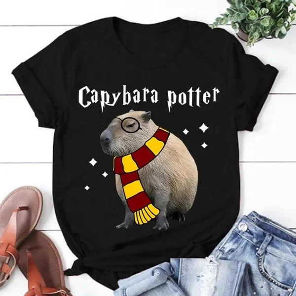 Capybara Potter T Shirt For Men New Popular Summer T-Shirt Graphic Print Short Sleeve Women Fashion Casual Outdoor Tees Tops