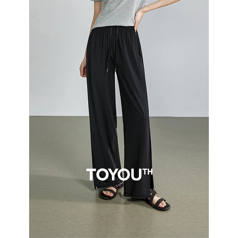 

TOYOUTH Women Wide Leg Pants 2024 Summer New High Waist Open Split Stright Casual Pants