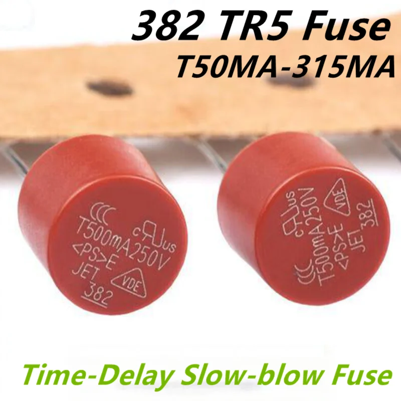 10PCS 382 Round Fuse T50MA 63MA 80MA 100MA 125 160MA 200MA 250MA 315MA 400MA 500MA 630MA 800MA 250V TR5 Time-Lag Slow Blow