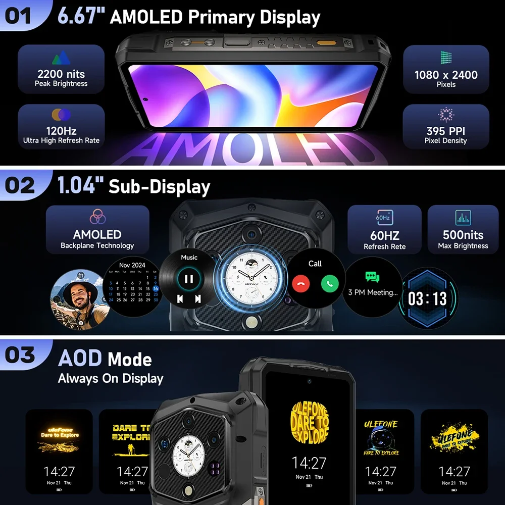 Ulefone Armor 29 Pro 5G Rugged Phone 21200mAh Smartphone Android 15 64MP Night Vision 120Hz 512GB ROM 6.67 Inch Cellphone NFC