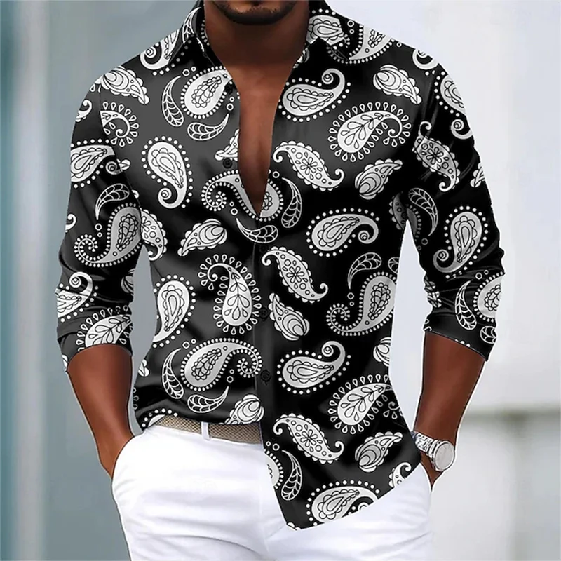 Men's Paisley Floral Print Ethnic Style Shirt Long Sleeve Retro Four Seasons Lapel 3D Printed Button Shirt Black Blue Orange