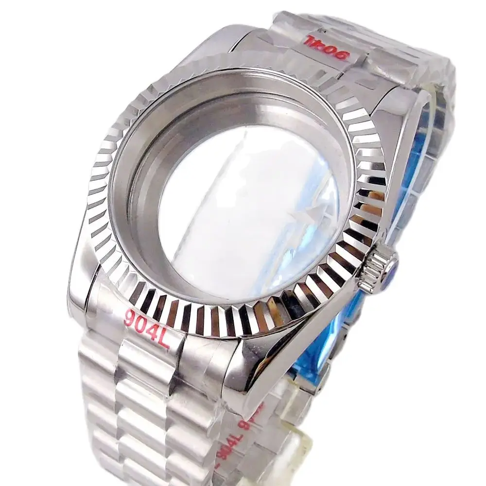 36mm 39mm Waterproof Silver Fluted Curved Watch Case for NH34 NH35 NH36 NH38 NH39 NH70 NH72