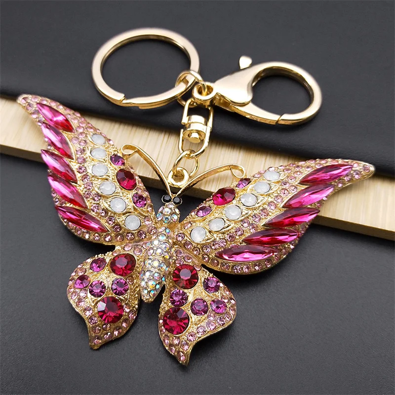 

Colorful Rhinestone Butterfly Key Chain Pendant Gold Color Metal Animal Insect Keyring for Women Girl Jewelry Gift llaveros