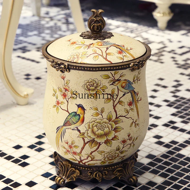 

Large European retro living room trash can with lid, creative storage bucket for home decoration