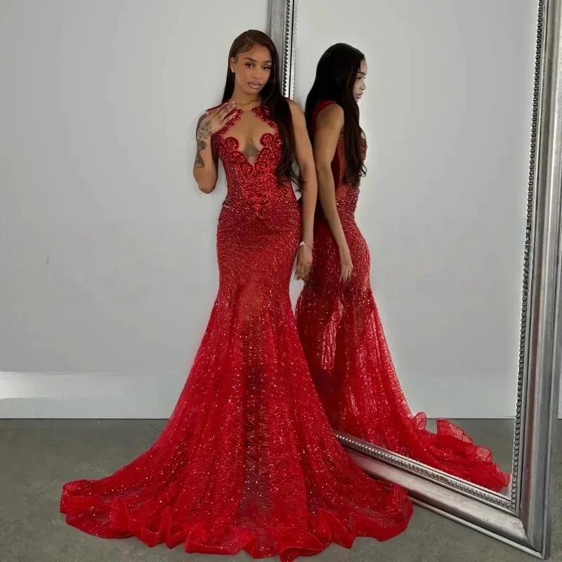 Luxo ouro sereia vestido de noite 2025 sexy profundo v lantejoulas formal vestido de festa elegante casamento convidado vestido de baile personalizado