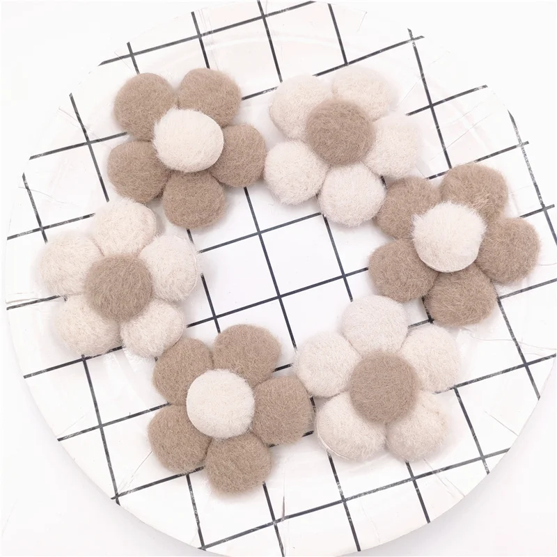 20Pcs 5.5CM Furry Felt Flower Applique For DIY Baby Hair Clip Hat Headwear Crafts Patches Decor Ornament Clothing Accessories