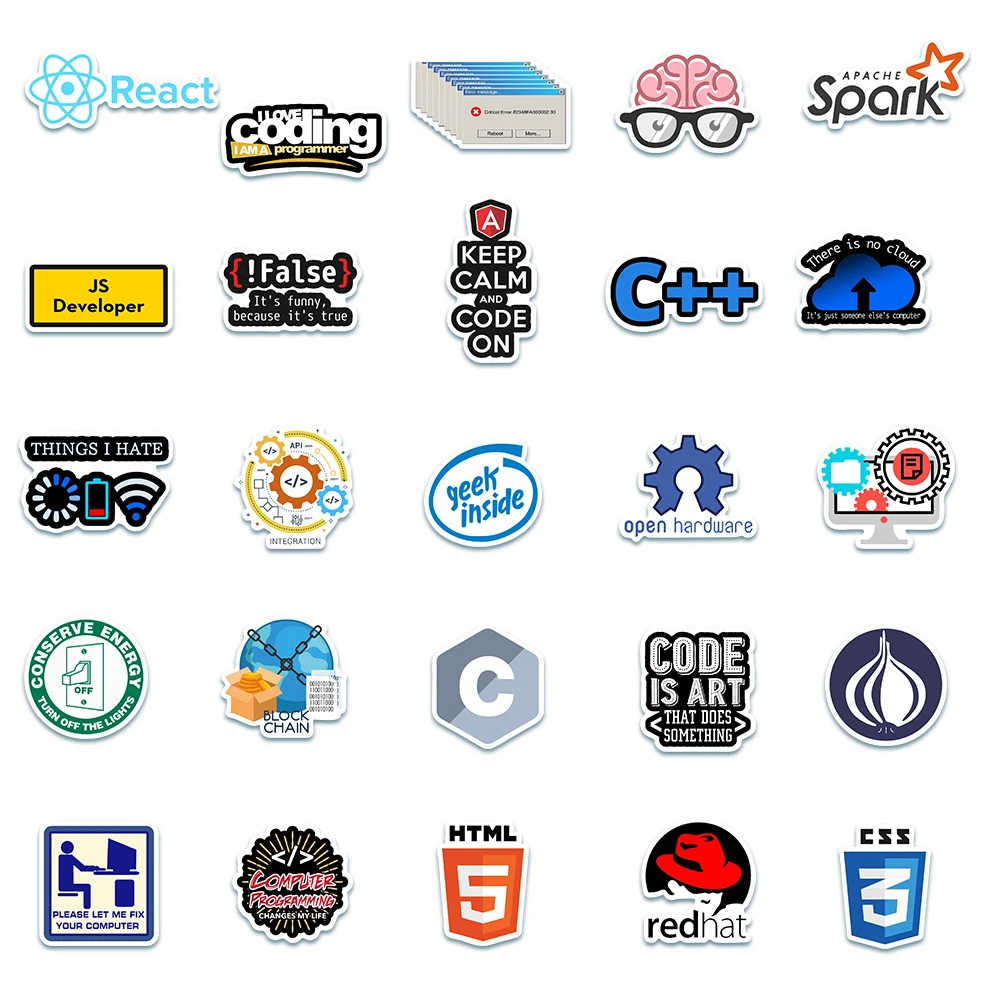 10/30/50pcs Programming Stickers Geek Python Java Internet php Docker Html Bitcoin Vinyl Decals Laptop Phone Sticker for Kid Toy