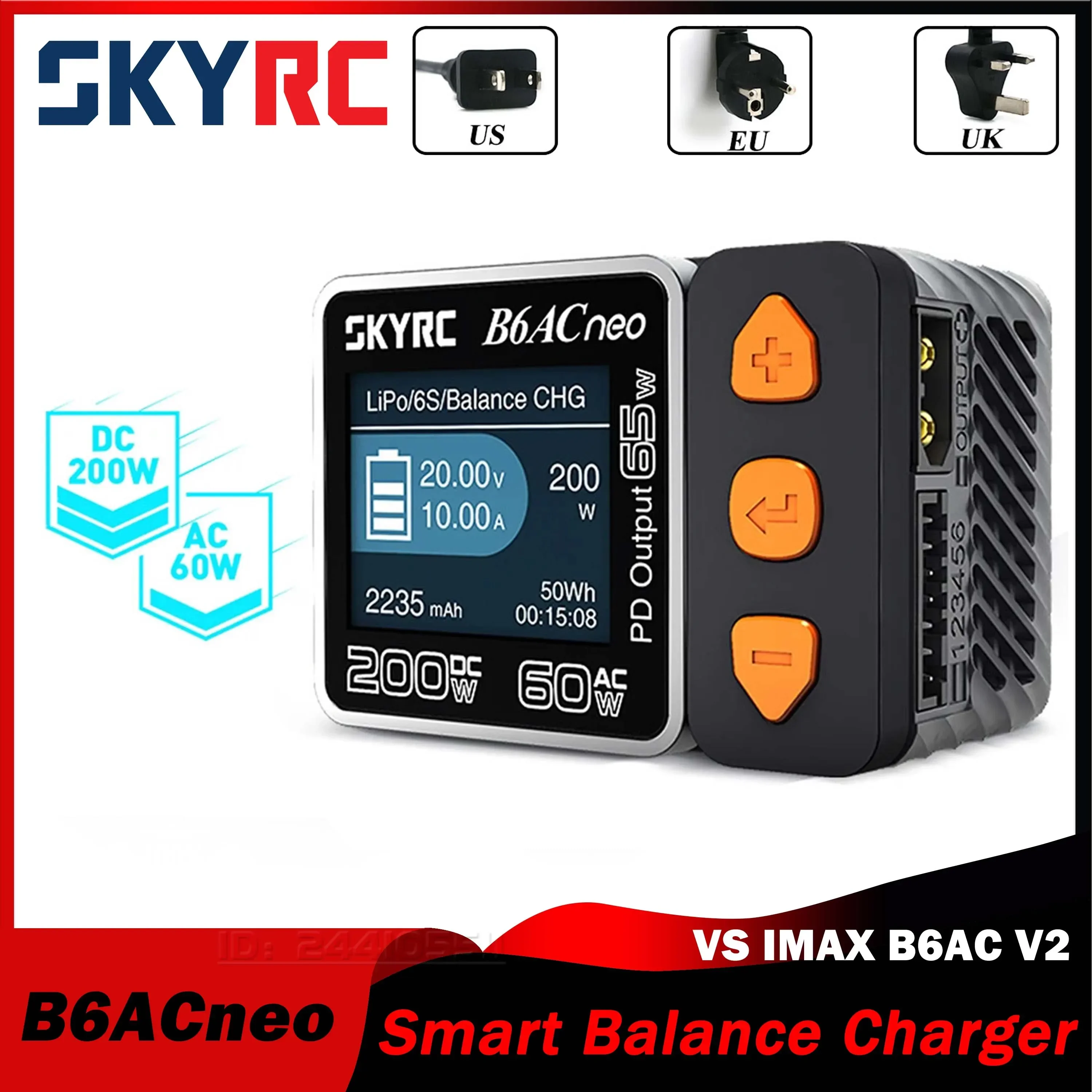 

SKYRC B6ACneo DC 200W AC 60W Smart Charger Lipo Battery Balance Discharger LiFe Lilon LiHV NiMH NiCd Pb Upgraded VS IMAX B6AC V2