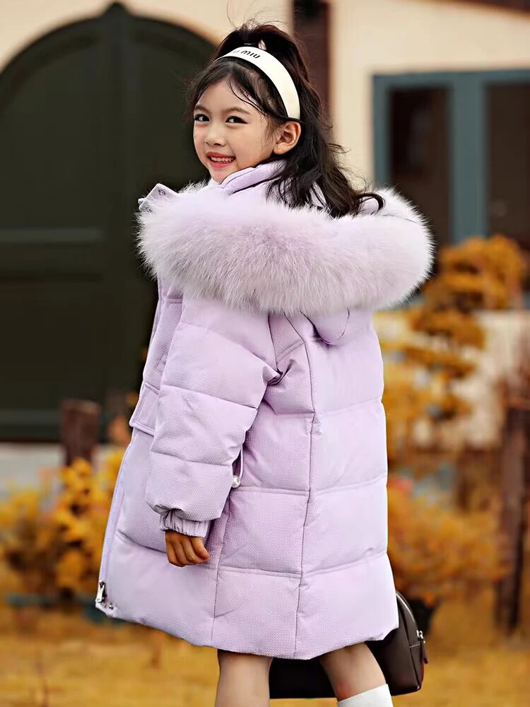 Cold Winter toddler kids Girls\' Clothes baby Outfits Fur Collar Long Down outerwear Thick Warm Down Coat for Girls\' Clothing