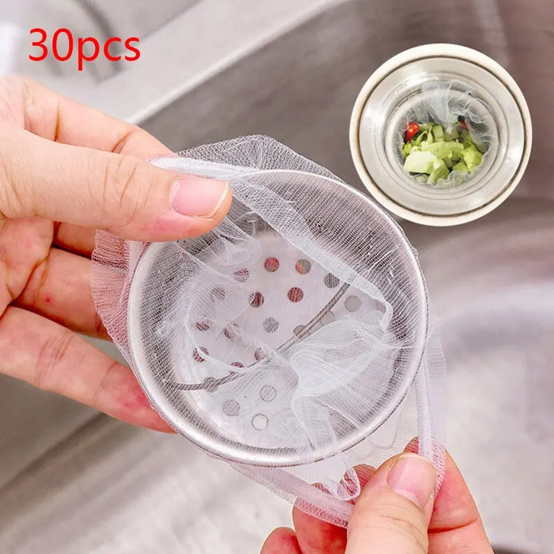 30pcs Kitchen Drain Residue Filter Garbage Bag Anti-Clogging Water Bag Sink Garbage Filter Mesh Pots Sewer Vegetables Strainers