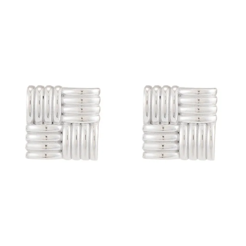 أقراط مربعة من الفولاذ المقاوم للصدأ للنساء، مجموعة خواتم بسيطة ذات ملمس راقي، مجموعة مجوهرات أنيقة