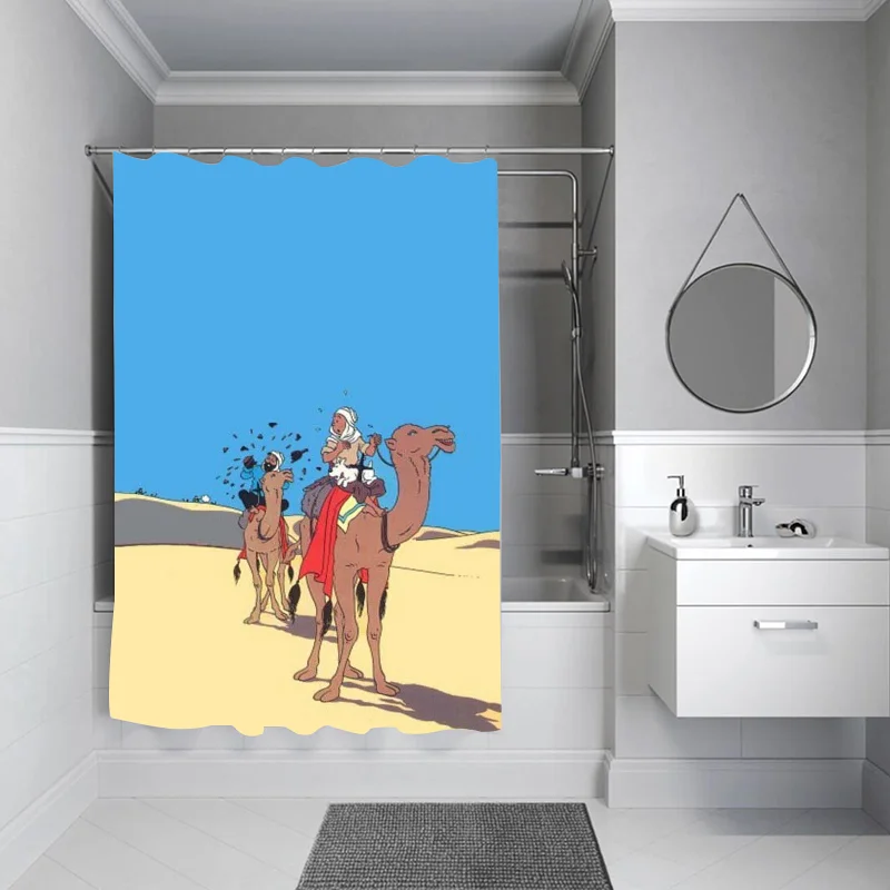 Tintin Folding Partition Bathroom Shower Curtain Waterproof Curtains for Bedrooms Accessories Bath Houses Rooms Quarto the Home