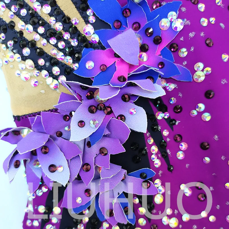 LIUHUO Rhythmic Gymnastics Leotard Purple Competitive Cheerleading Performance For Children