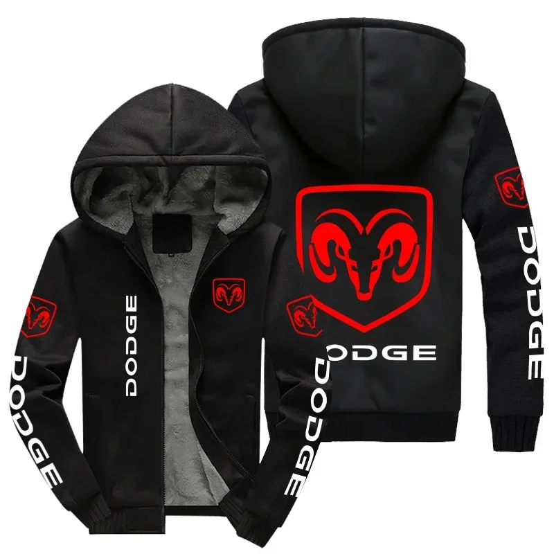 New Winter Men Fashion High Quality Dodge Logo Long Sleeve Jacket Casual Hoodies Zipper Wool Liner Fleece Sweatshirt Coat