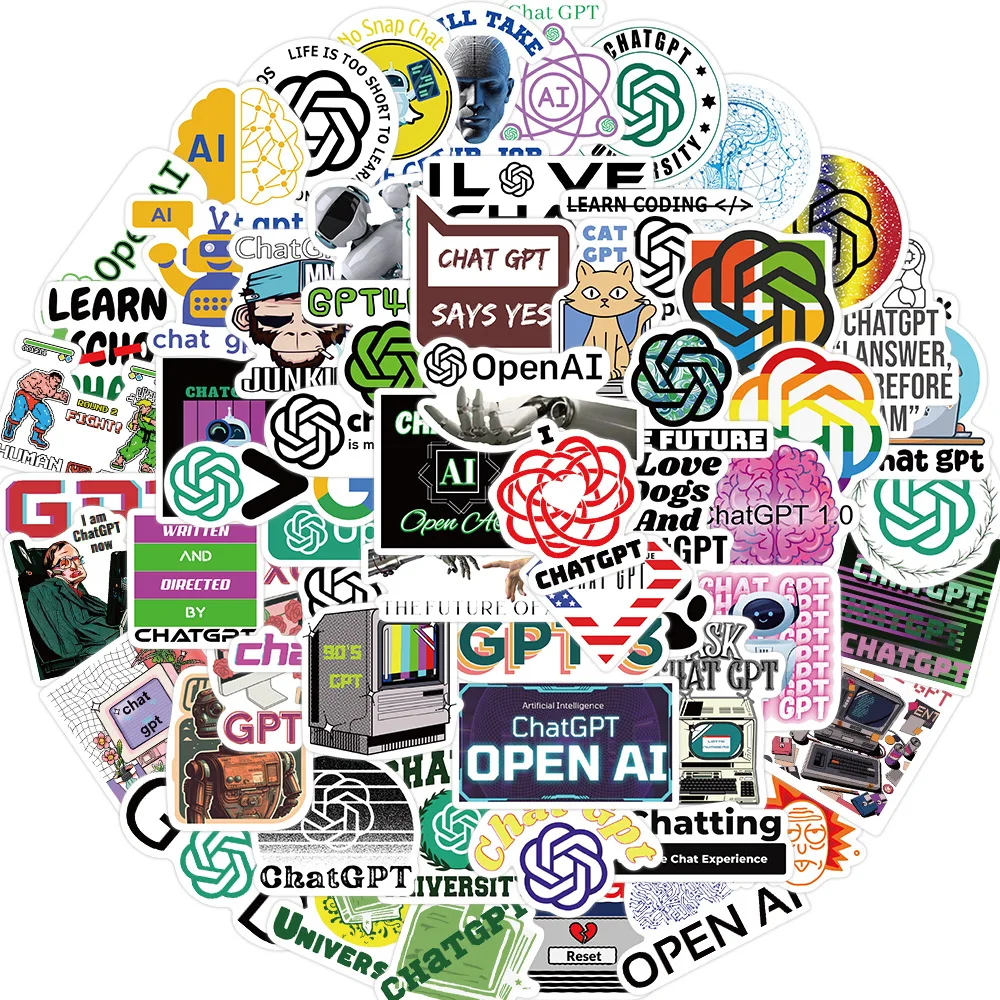 60pcs Hot AI Logo Chat GPT Stickers Technological Aesthetic OpenAI Decals For Phone Laptop Luggage Skateboard Stickers