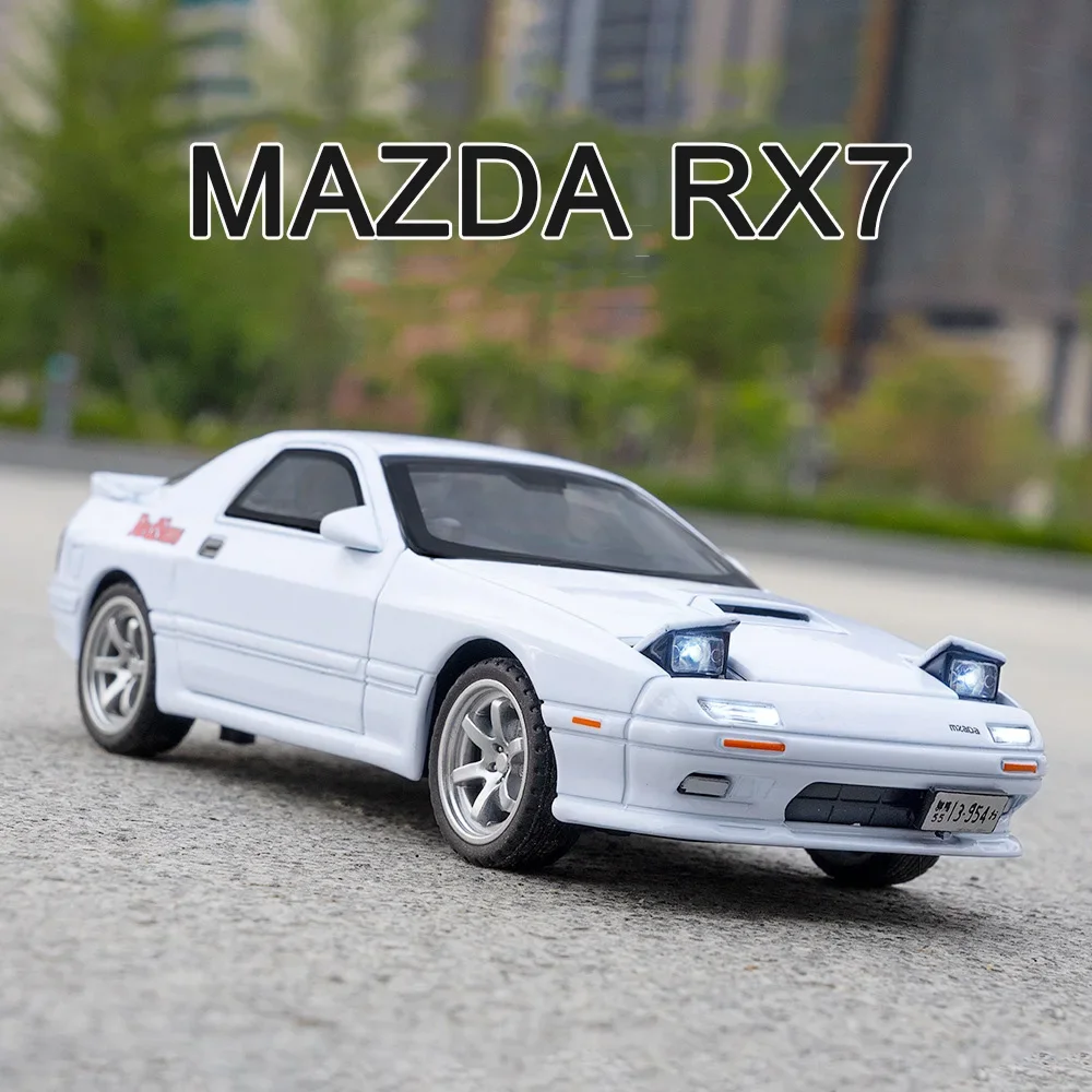 1:32 Scale Mazda RX7 Cars Toys Models Alloy Diecast with Light Sound Vehicle Wheel Pull Back Miniature Car Boys Decoration Gifts