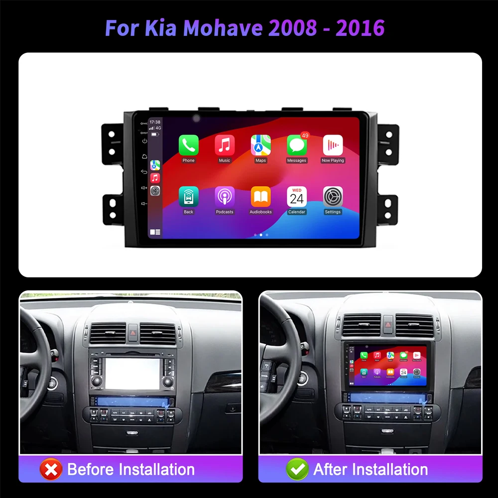 Car Radio For Kia Borrego 2008-2011 Android Auto Carplay GPS Navigation 5G Wifi Multimedia Player Bluetooth USB Touch Display 