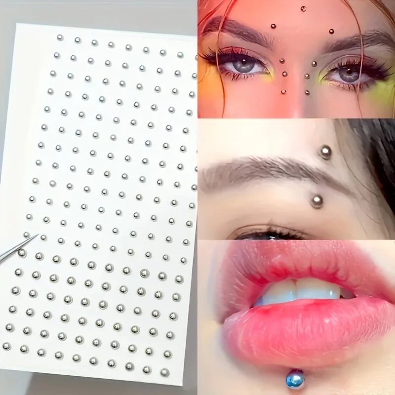 2pcs Punk Acrylic Non-Piercing Lip Stud Stickers Self-Adhesive Fake Lip Studs Eyebrows Nose Rings Body Belly Button Nail Jewelry