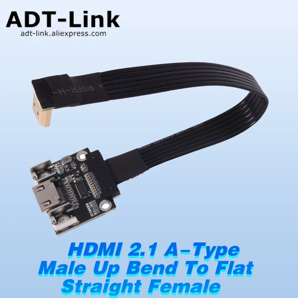 HDMI 2.1 2.0 Male Up Bend To Flat Straight Female Sockets Metal Shielded with Chip Audio Extension Cable 2K/240hz 4K/144 FPC FPV