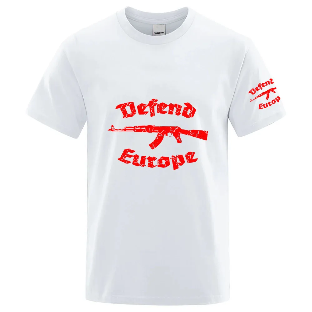 2026 Defend Europe Print Summer New Style Men's Solid Color Ordinary Short Sleeve Casual Streetwear Harajuku Tops