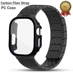 Carbon Fiber Strap+PC Case For Apple Watch Band Ultra 2 49mm 45mm 41mm 44mm 40 42mm Magnetic Bracelet iWatch 9 8 7 6 5 4 3 SE