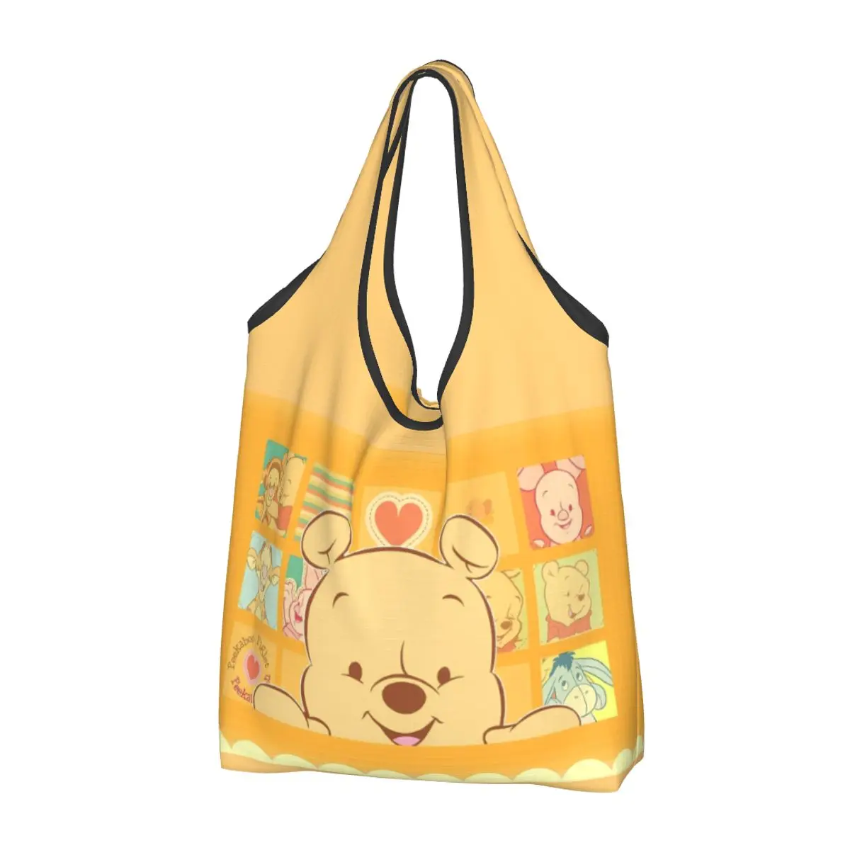 Grandi borse della spesa riutilizzabili Winnie Pooh carine riciclano la borsa della spesa pieghevole lavabile con custodia