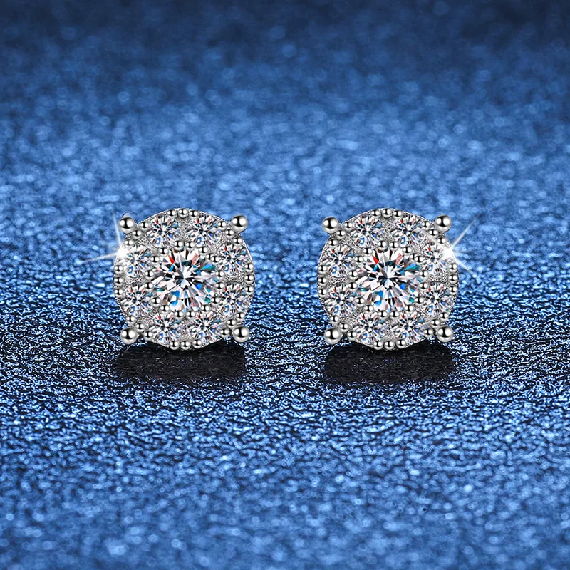 D color moissanite earrings full of diamonds high-end baby's breath earrings 1 carat moissanite earrings platinum PT950 mark