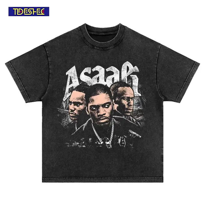 

Vintage Harajuku Hip Hop Fashion Necklace Portrait Printed Streetwear Tshirt Men Oversized Washed Leisure Cotton Loose T-Shirt