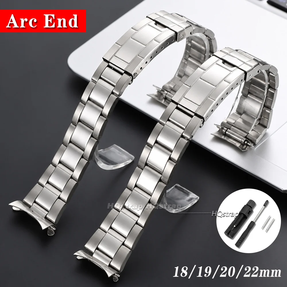 Arc End Stainless Steel Strap 18mm 19mm 20mm 22mm Universal Bracelet Folding Buckle Waterproof Business Replacement Wrist Band