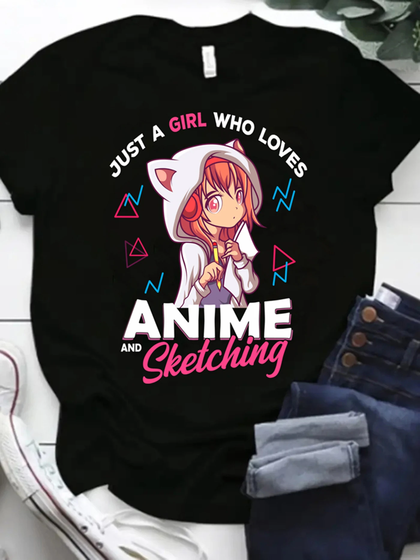 Nadruk Anime wycięcie pod szyją t-shirt, casualowa koszulka z krótkim rękawem na wiosnę i lato, odzież damska na co dzień O-collar