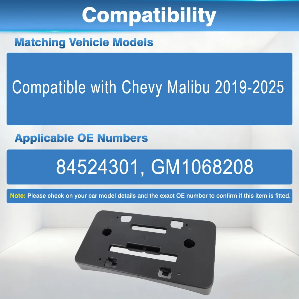 84524301 GM1068208 Car front bumper license plate frame bracket fit for Chevy Malibu 2019 2020 2021