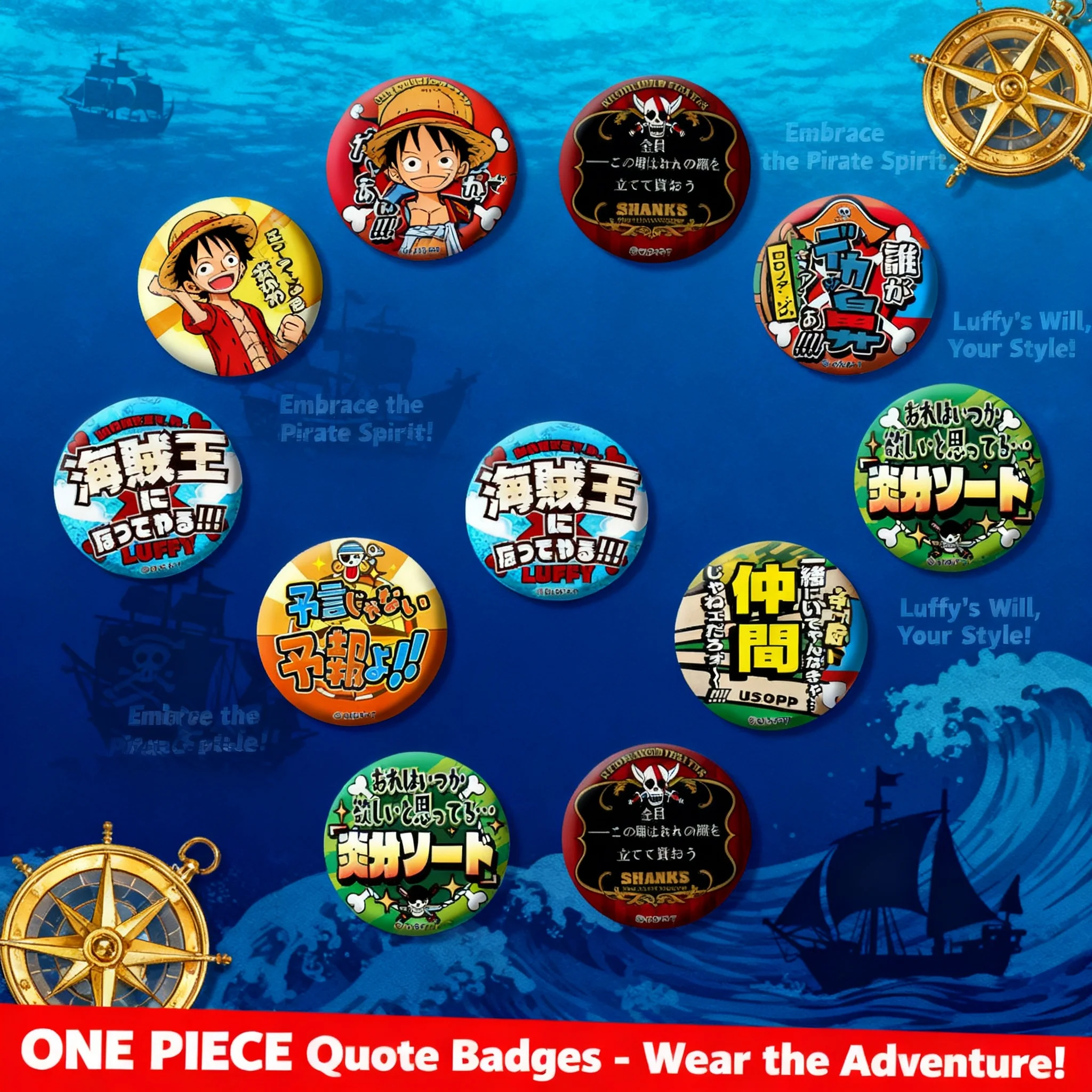 

One Piece Anime Badge Set Luffy Zoro Ace Nami Shanks Metal Pin Brooch Accessories Cosplay Collection Gift for Fans