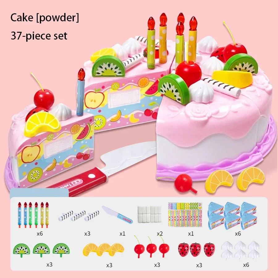 37 elementów Zestaw Kuchenny dla Dzieci Symulacja Tortu Urodzinowego DIY Zabawa w Udawanie Krojenie Owoców Żywność Zabawki dla Maluchów Prezent dla Dzieci