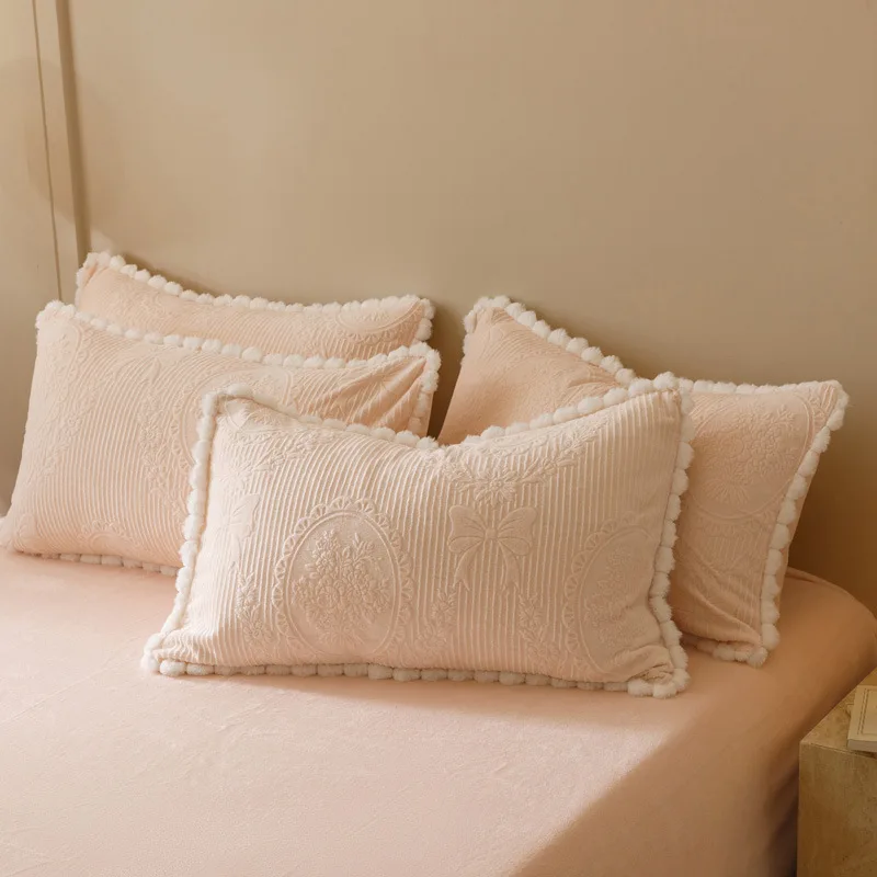 Autumn Winter Thickened Carved Milk Fleece Bed Four-piece Set Class A Antistatic Quilt Cover Bed Sheet Pillowcase Bedding Set 3