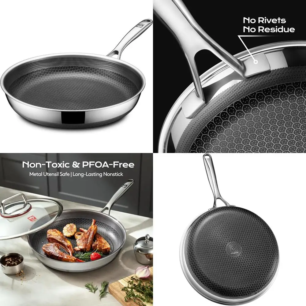 

Nonstick 12 Inch Frying Pan - Stainless Steel Skillet, Safe for Dishwasher and Oven, Induction and Gas Stove Compatible, Non-Tox