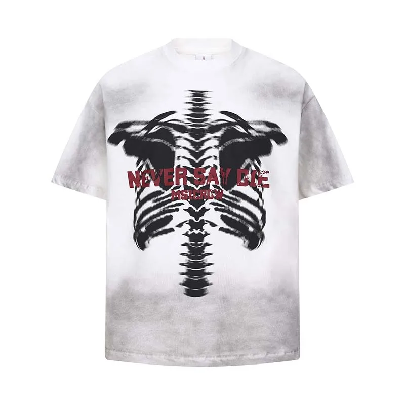 Men's Fashion High Street Skeleton T Shirts Streetwear Skull Printed Vintage Tees Loose Fit Hip Hop Summer Short Sleeve Tops