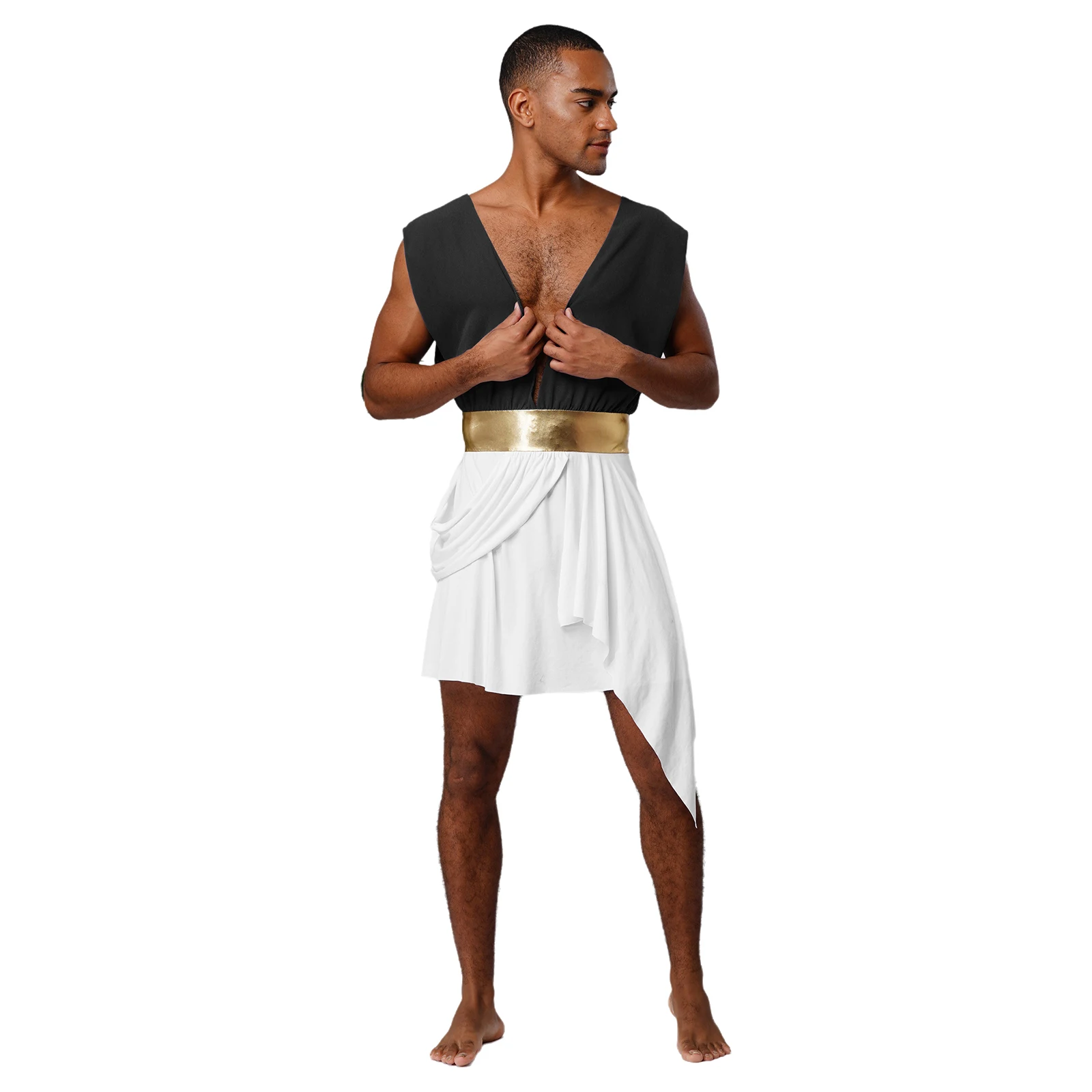 

Men's Ancient Greek Toga Prince Warrior Halloween Cosplay Dress Robe Deep V-neck Sleeveless Metallic Robe for Carnival Festival