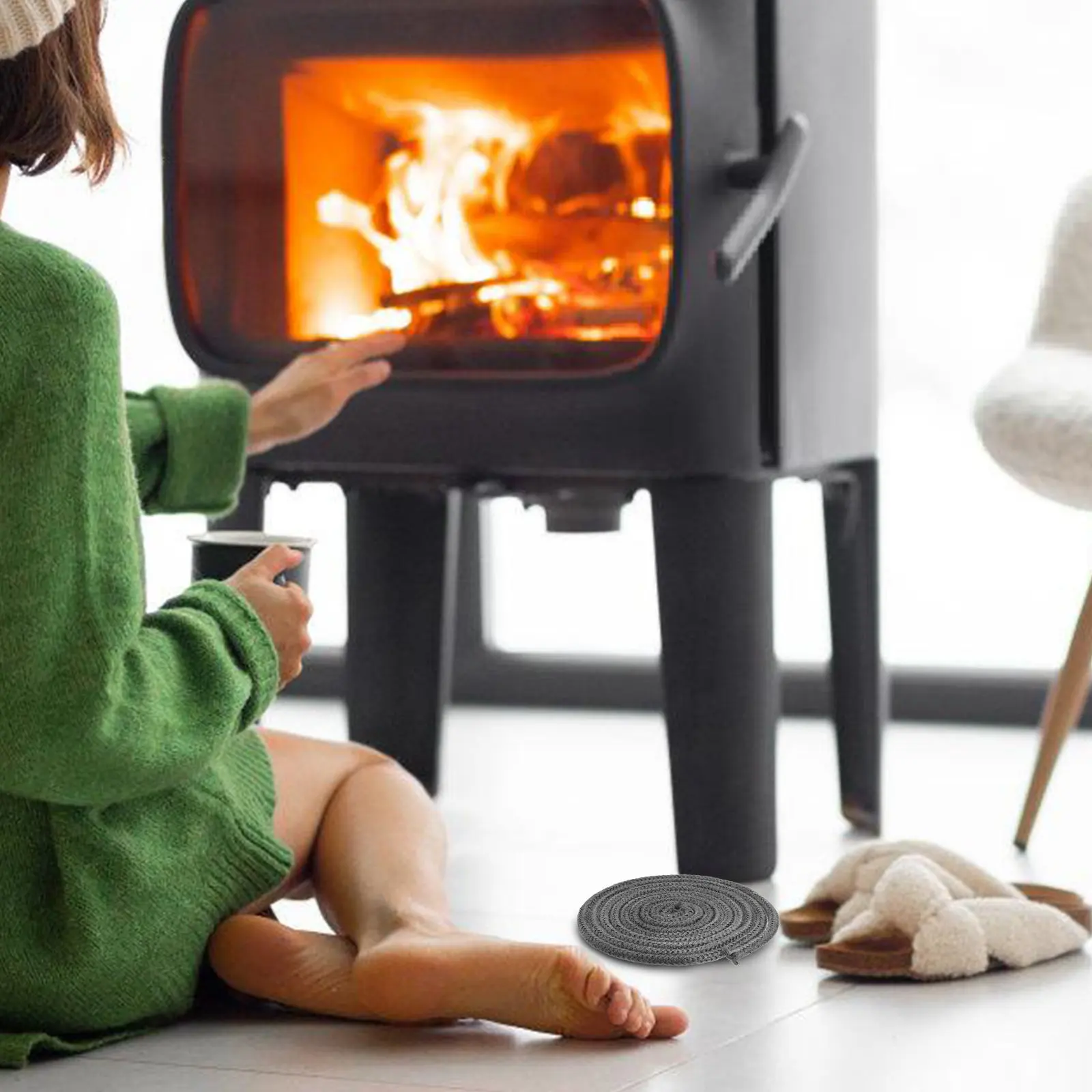 1 Roll Fireplace Stove Door Fiberglass Rope High Temp Fireproof Seal Gasket Wood Stove Log Burner Fire Rope High Temp Gasket