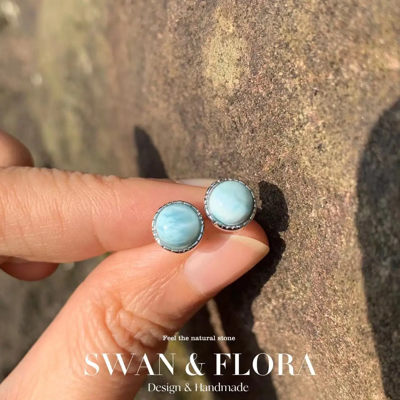 Natural Larimar 925 Sterling Silver Stud Earrings for women Jewelry Gift blue Prevent allergy gem jewelry Genuine stone