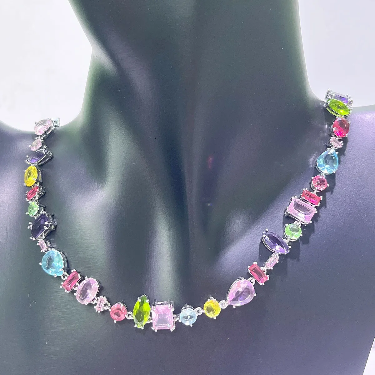 Candy Jewelry New Trendy Necklace Bracelet Earring Fine Sets Charms Pink Green Zircon Crystal  Jewelry For Women Romantic Gift