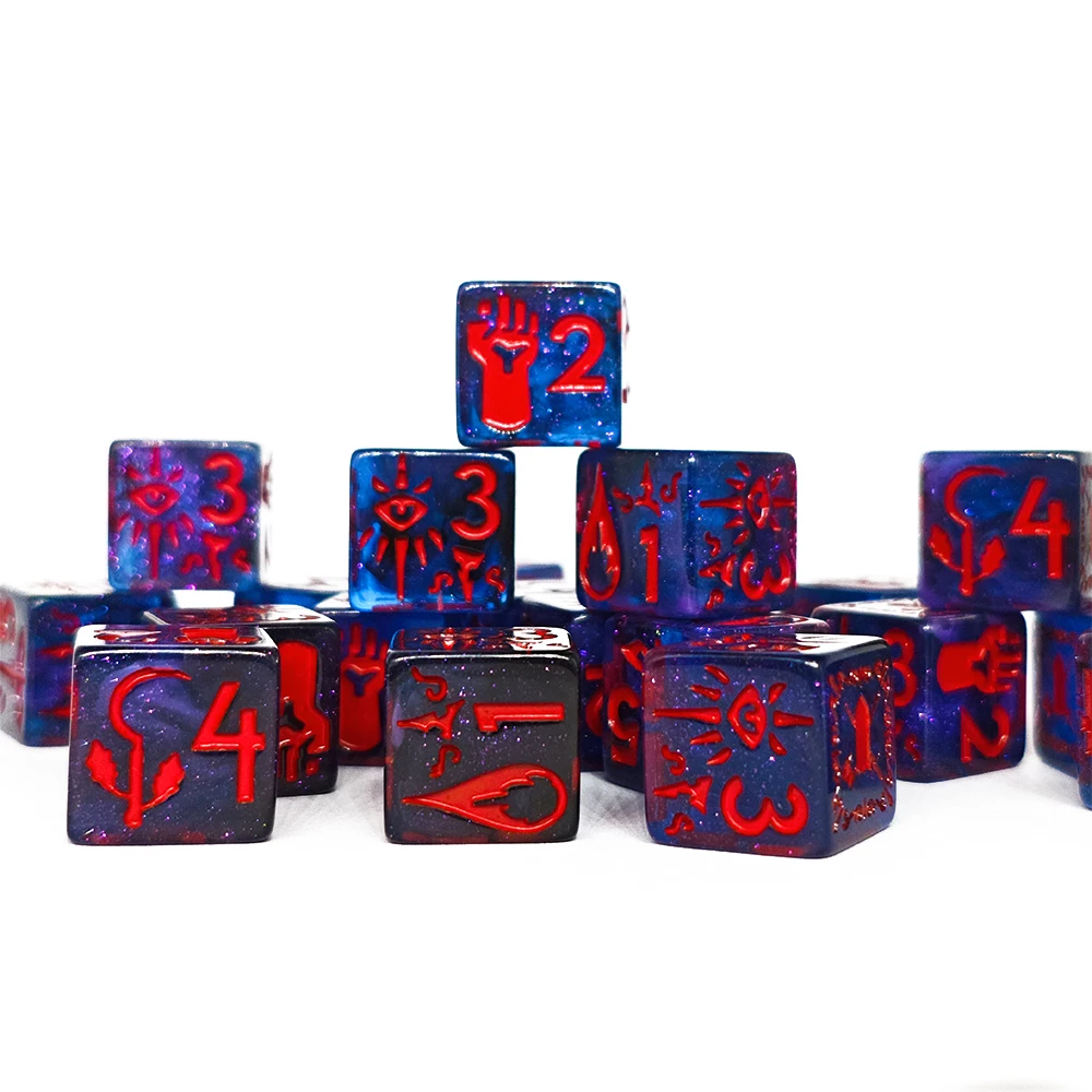 12Pcs Set D6 Resin 16MM Fancy Magical Pattern Dice for Dungeons and Dragons RPG TRPG Entertainment Dice Accessory