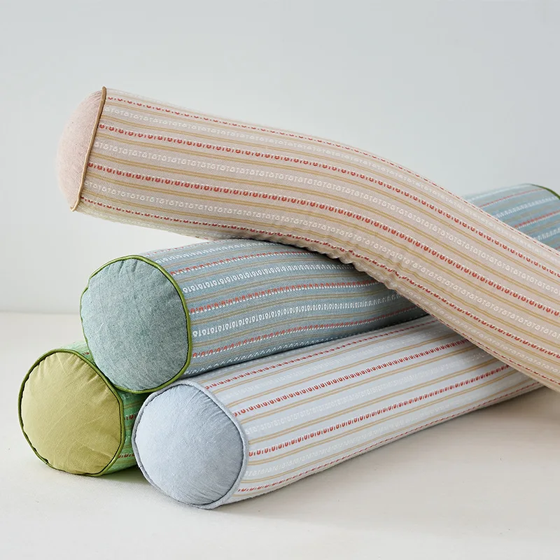 50x8cm 100% cotton striped pattern buckwheat cylindrical neck pillow sleep cushion