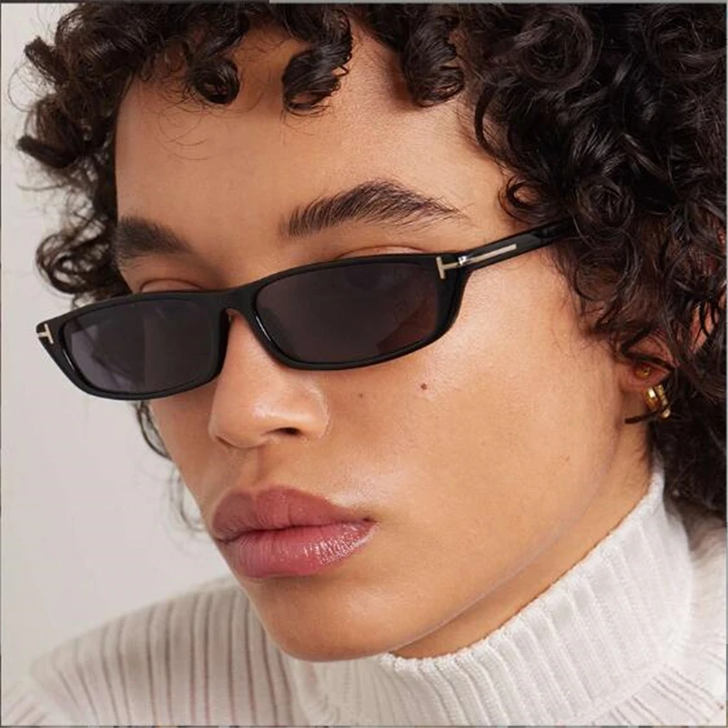 Retro T-shaped sunglasses for women, fashionable square narrow personalized glasses for men and women, black sun visors for men