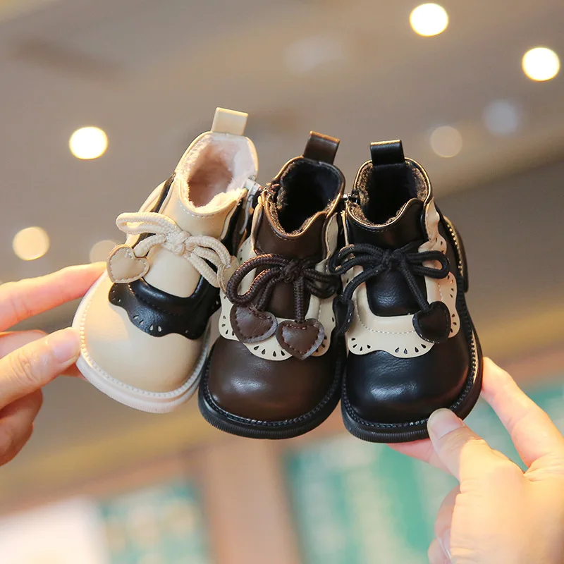 New Autumn Winter 2026 Baby Girls Snow Boots Plus Velvet Warm Cotton Boots Baby Thickened Cute Princess Short Boots
